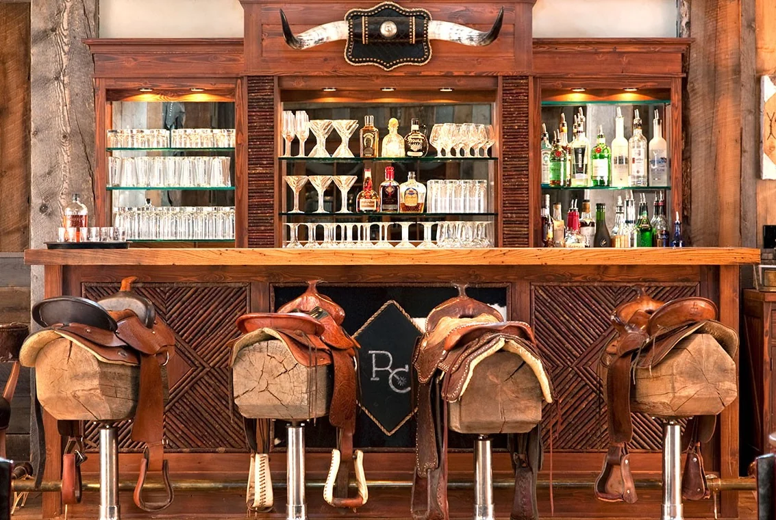 The saddle-stool bar at the Silver Dollar Bar, The Ranch at Rock Creek